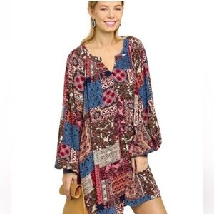 Umgee Bohemian patchwork pattern Dress